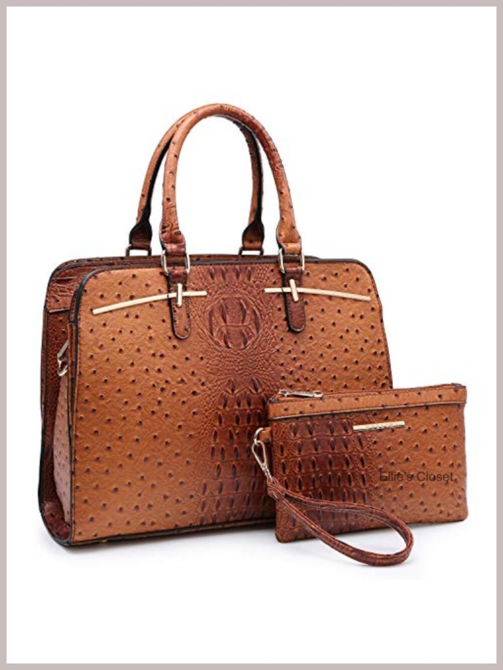 Vegan Leather Satchel Handbag Purse Set 2pcs with Tote Wallet